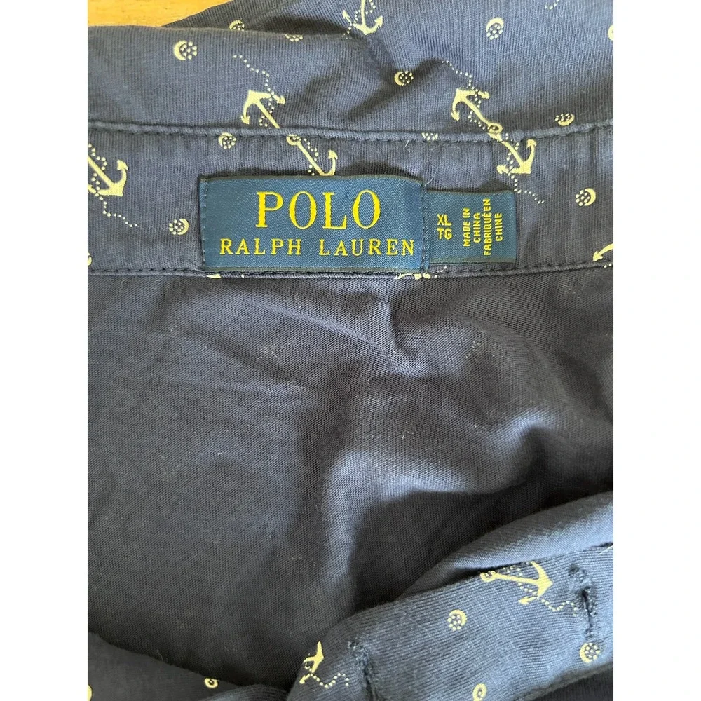Polo Ralph Lauren Navy Blue Nautical Print Polo Shirt Mens XL Preppy Golf Cotton